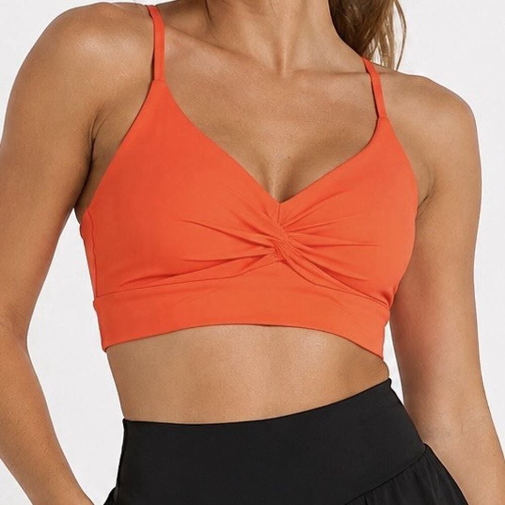 Halara SoftlyZero Orange Sports Bra Medium Removable Pads Knotted Front NWOT